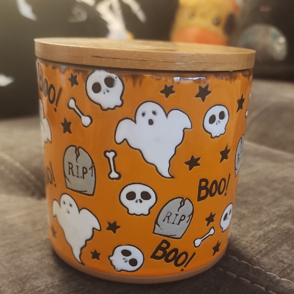 Halloween Themed Orange Jar With Wooden Lid